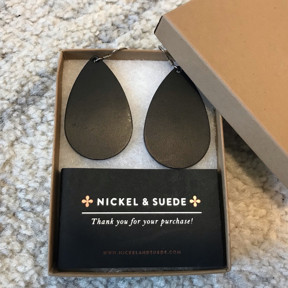 Nickel & Suede Leather Teardrop Earrings Small